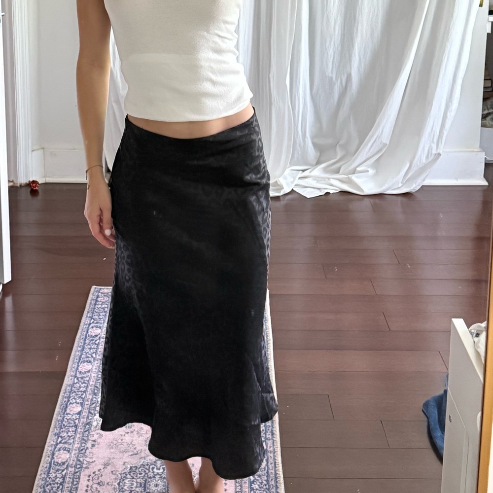 Lucy Wang Black Satin Leopard Skirt